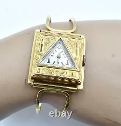 Vintage 14K Solid Gold Band Masonic Freemason Skull G. F Wrist Watch 20 Microns