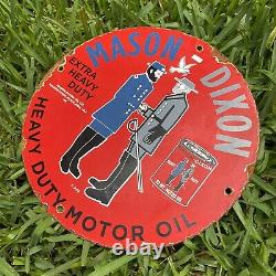 Vintage 1948 Mason Dixon Porcelain Metal Heavy Duty Motor Oil Fuel Gas 12 Sign