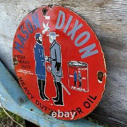Vintage 1948 Mason Dixon Porcelain Metal Heavy Duty Motor Oil Fuel Gas 12 Sign
