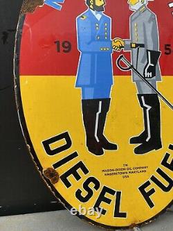 Vintage 1954 Mason Dixon diesel fuel Porcelain Metal North South Gas Oil Sign