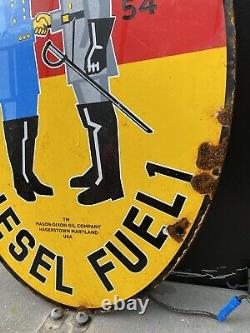Vintage 1954 Mason Dixon diesel fuel Porcelain Metal North South Gas Oil Sign