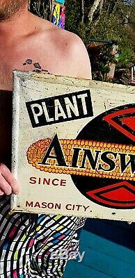 Vintage Ainsworth Seed Corn Pig Cow Feed Metal Sign Mason City IL 24X16