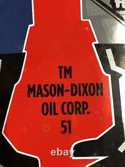 Vintage Dated 1951 15 Mason Dixon Oil Corp Porcelain Metal Sign Gas & Oil