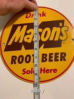Vintage Drink Mason's Root Beer 10 Metal Round Advertising Soda Sign