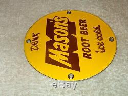 Vintage Drink Mason's Root Beer 5 Porcelain Metal Soda Pop Gasoline & Oil Sign