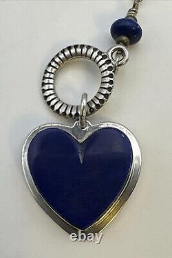 Vintage JM Sterling Lapis Heart Arrow Toggle Necklace Possibly James Mason