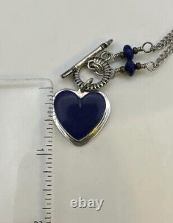 Vintage JM Sterling Lapis Heart Arrow Toggle Necklace Possibly James Mason