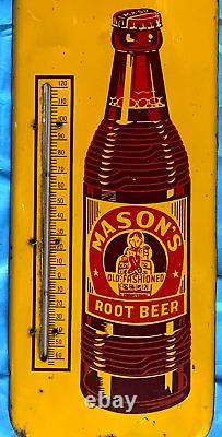 Vintage Mason Rootbeer Soda Pop Metal Thermometer Sign nice! 25.5 by 10