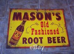 Vintage Mason's Root Beer Embossed Metal Sign 20 x 28 Stout Sign Co St Louis MO
