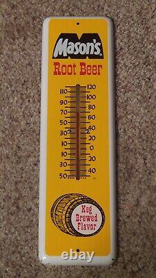 Vintage Mason's Root Beer Painted Metal Wall Advertising Thermometer Works Nice