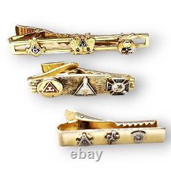 Vintage Multi-Tone Gold Royal Arch Mason Ancient Grand Master Tie Clips Lot 3