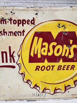 Vintage Original Drink Mason's Root Beer Metal Embossed Soda Sign Stout Co 17x14