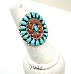 Vintage Turquoise Coral Ring Sterling Silver Petit Point Navajo James Mason