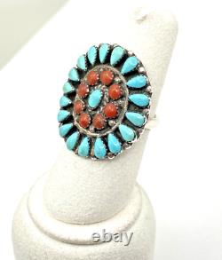 Vintage Turquoise Coral Ring Sterling Silver Petit Point Navajo James Mason