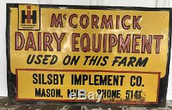 Vtg 50s IH McCormick Dairy Equipment Silsby Implement Mason MI Tin Metal Sign