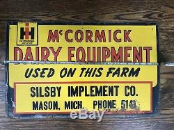 Vtg 50s IH McCormick Dairy Equipment Silsby Implement Mason MI Tin Metal Sign
