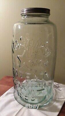 Vtg Big 18 Masons Patent 1858 Aqua Glass Jar Star American Eagle Metal Lid. WoW