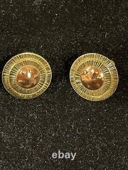 Winifred Mason Chenet d'HAITI Brass Copper Sunburst Modernist Earrings Screw-on