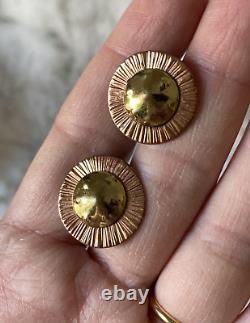 Winifred Mason Chenet d'HAITI Brass Copper Sunburst Modernist Earrings Screw-on